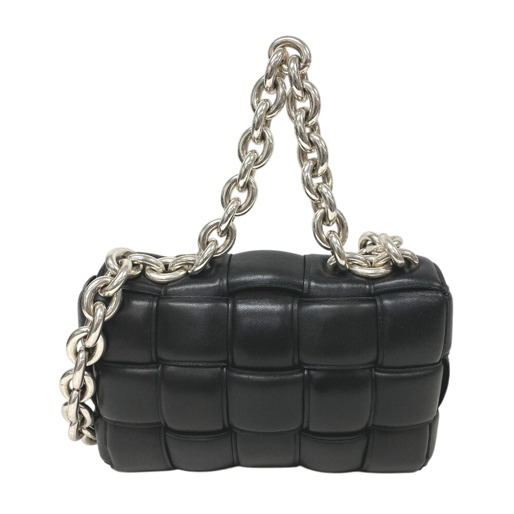 BOTTEGAVENETA Shoulder Bag leather black Chain MAXI INTRECCIATO Padded cassette Women
