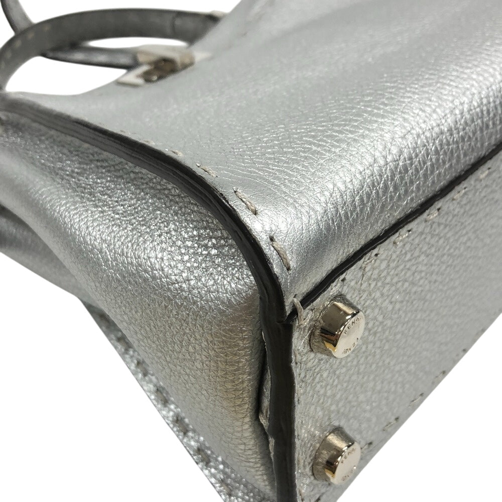 FENDI Handbag 8BN244 leather Silver Celeria Mini Pea Kaboo 2way Women