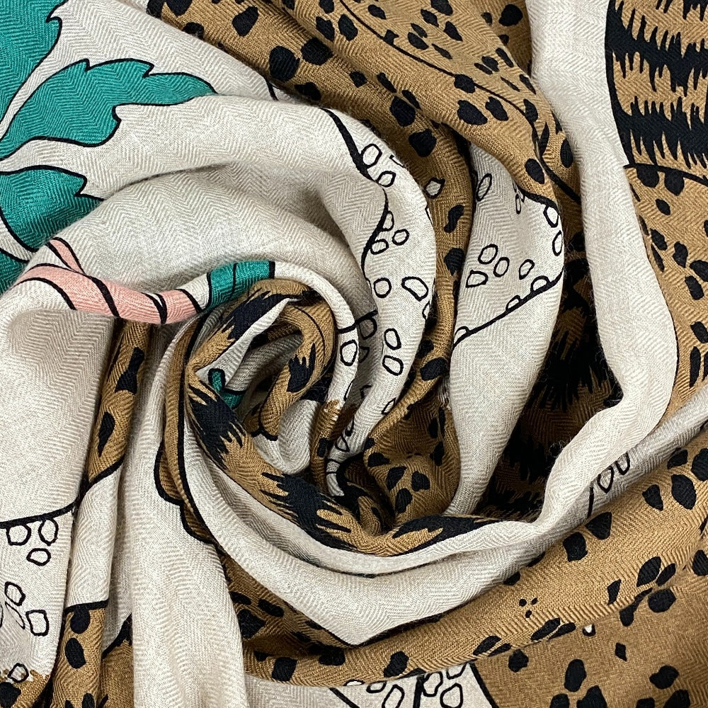 HERMES Stall Cashmere Pashmina , Silk Multi Carre Geant LES LEOPARDS Leopard Women