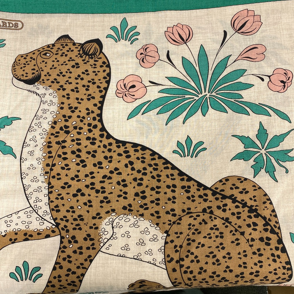 HERMES Stall Cashmere Pashmina , Silk Multi Carre Geant LES LEOPARDS Leopard Women