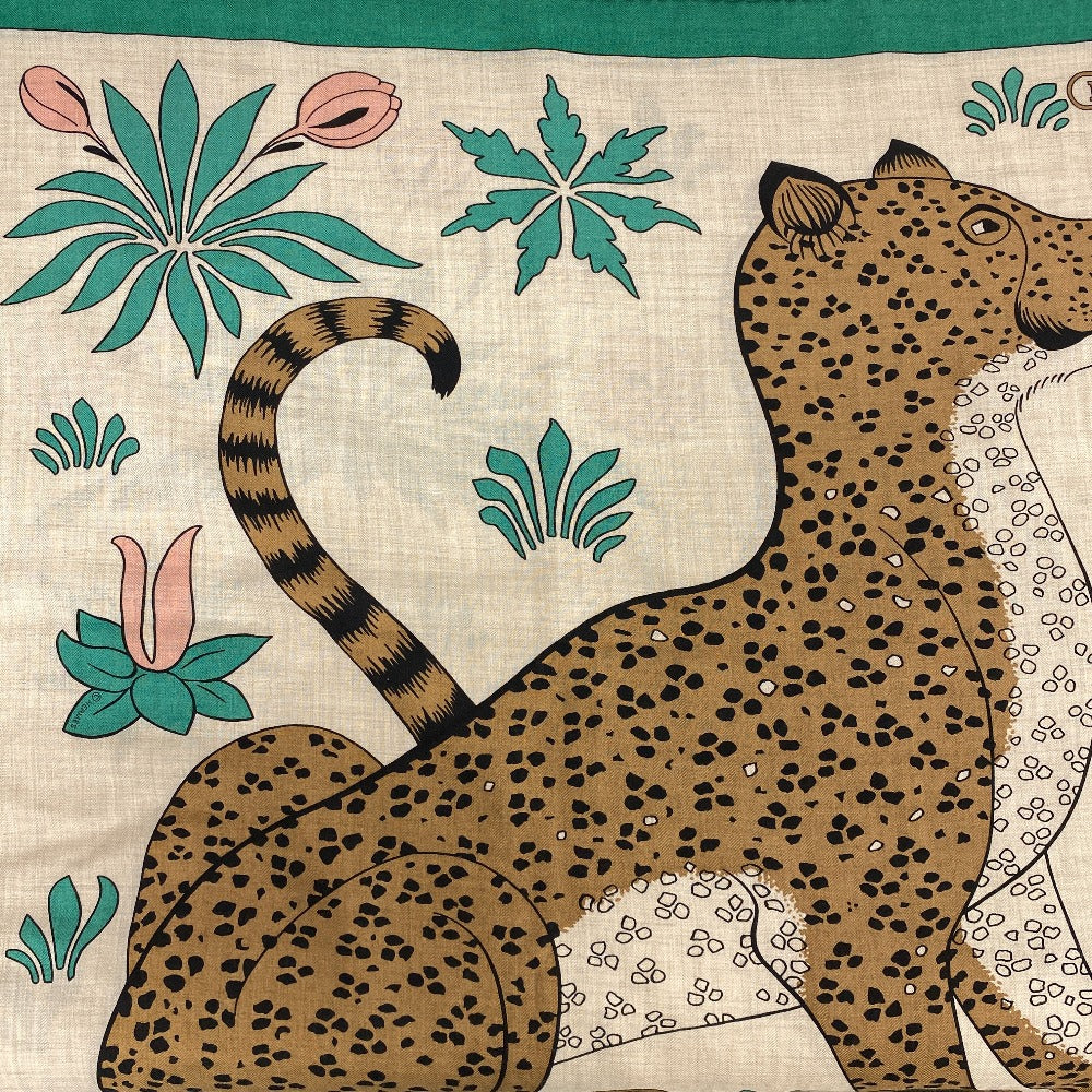 HERMES Stall Cashmere Pashmina , Silk Multi Carre Geant LES LEOPARDS Leopard Women