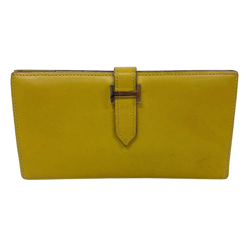 HERMES Bifold Wallet Swift, Epi Leather yellow Long wallet Box scarf Bean Women