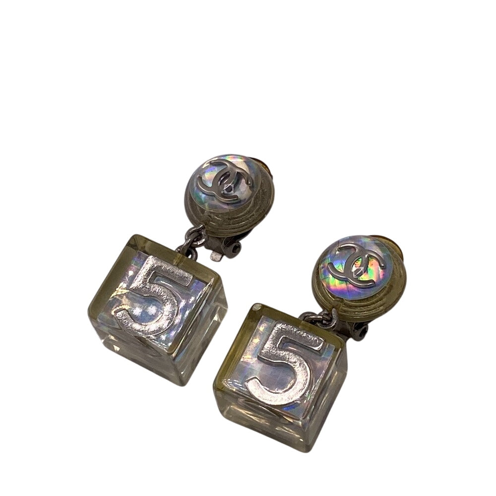 CHANEL Earring Gold Plated, Resin type Silver COCO Mark No.5
