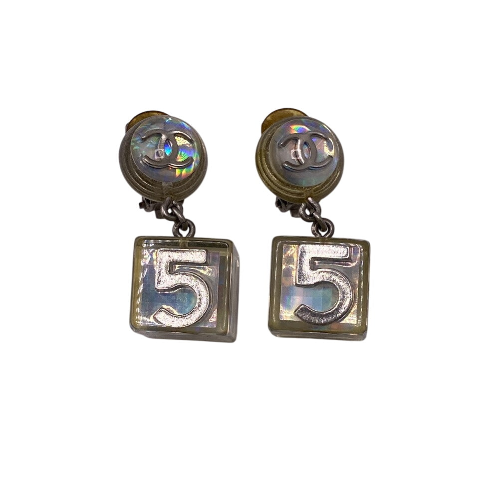 CHANEL Earring Gold Plated, Resin type Silver COCO Mark No.5