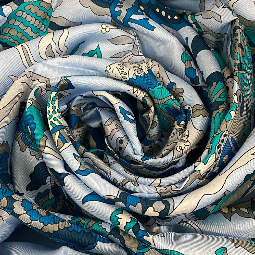 HERMES scarf silk blue Fantaisies indiennes Dazzling India Carre140 Women
