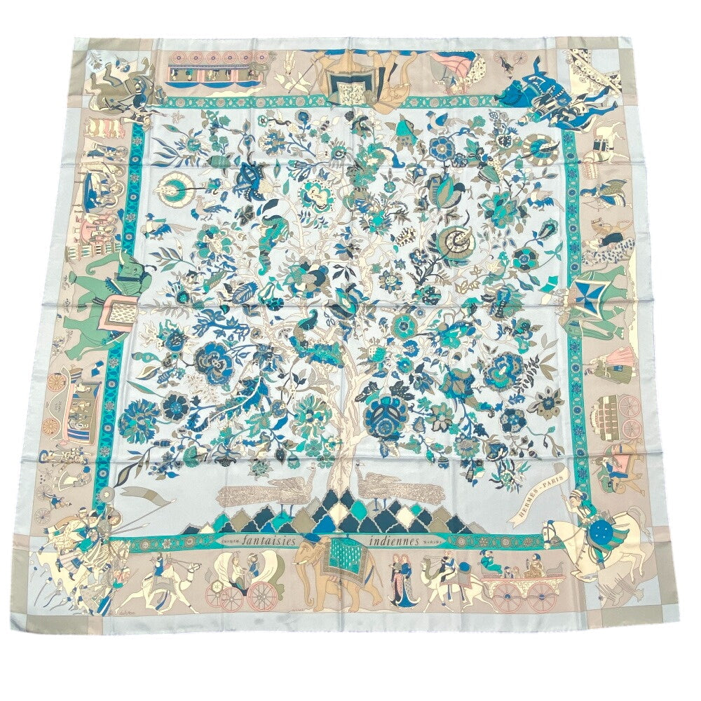 HERMES scarf silk blue Fantaisies indiennes Dazzling India Carre140 Women