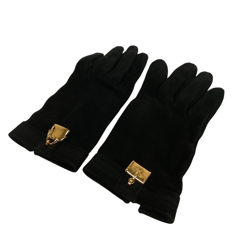 HERMES gloves Suede black Bolide Jige Women 8