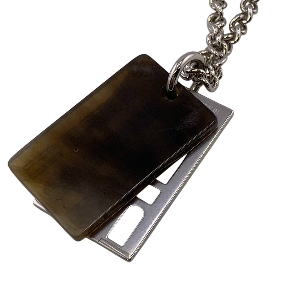 HERMES Necklace Buffalo Horn, Metal Silver Van Quatre Faubourg mens(Unisex)