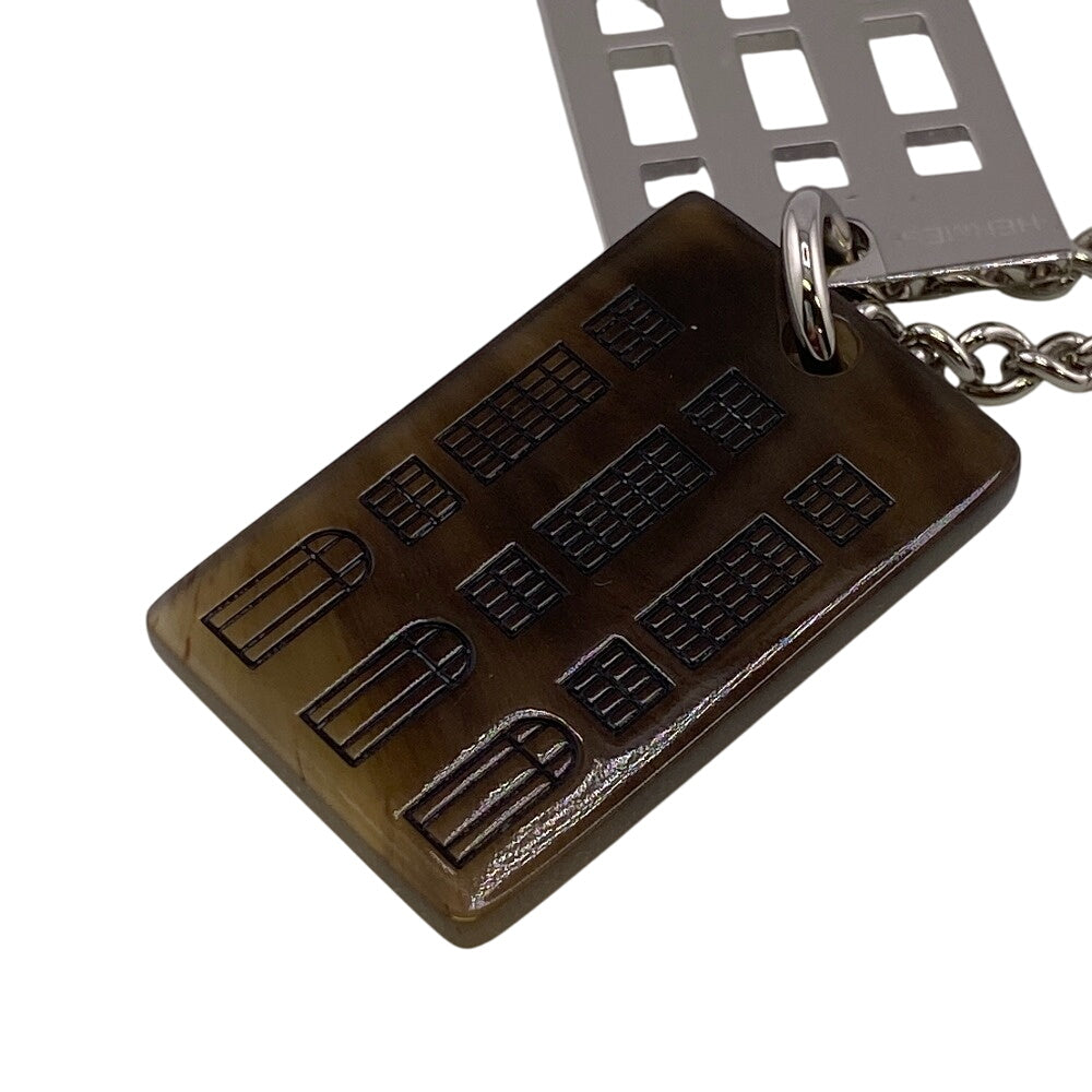 HERMES Necklace Buffalo Horn, Metal Silver Van Quatre Faubourg mens(Unisex)