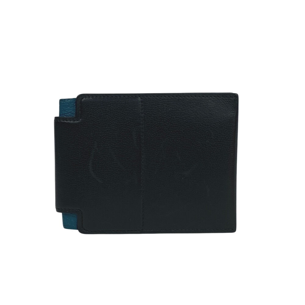 HERMES Bifold Wallet leather black Made in 2021 H Sport Compact mens