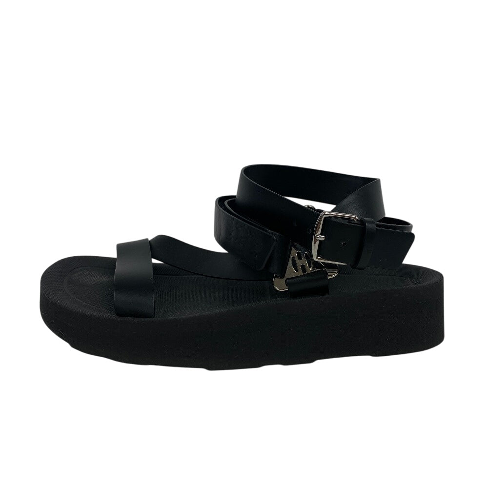 HERMES Sandals leather black velcro strap Enid Women 35