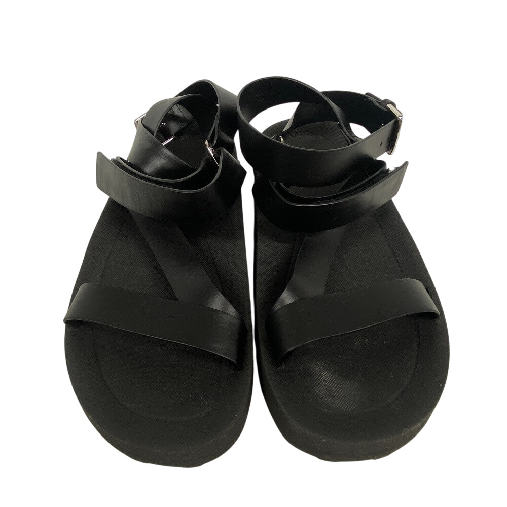HERMES Sandals leather black velcro strap Enid Women 35