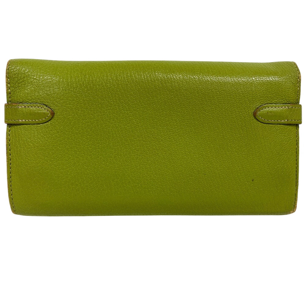 HERMES Long Wallet Purse leather Chevre Anise Green Turn lock Kelly wallet Women
