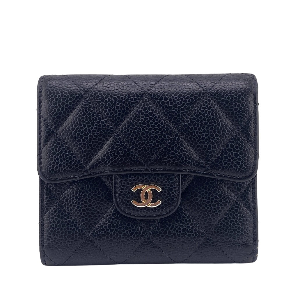 CHANEL Tri-fold wallet Caviar skin black Matrasse Women