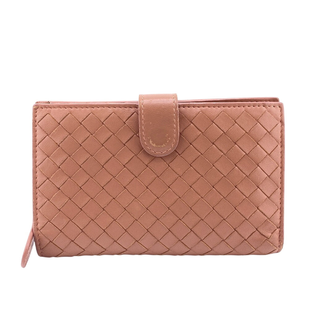 BOTTEGAVENETA Bifold Wallet leather pink Zip Around INTRECCIATO Women