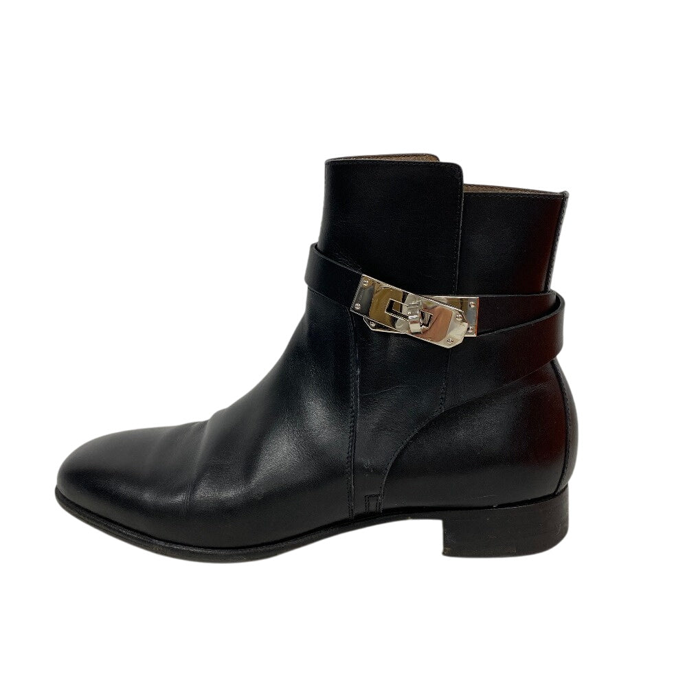 HERMES boots leather black short boots Kelly Metal Neo Women 36