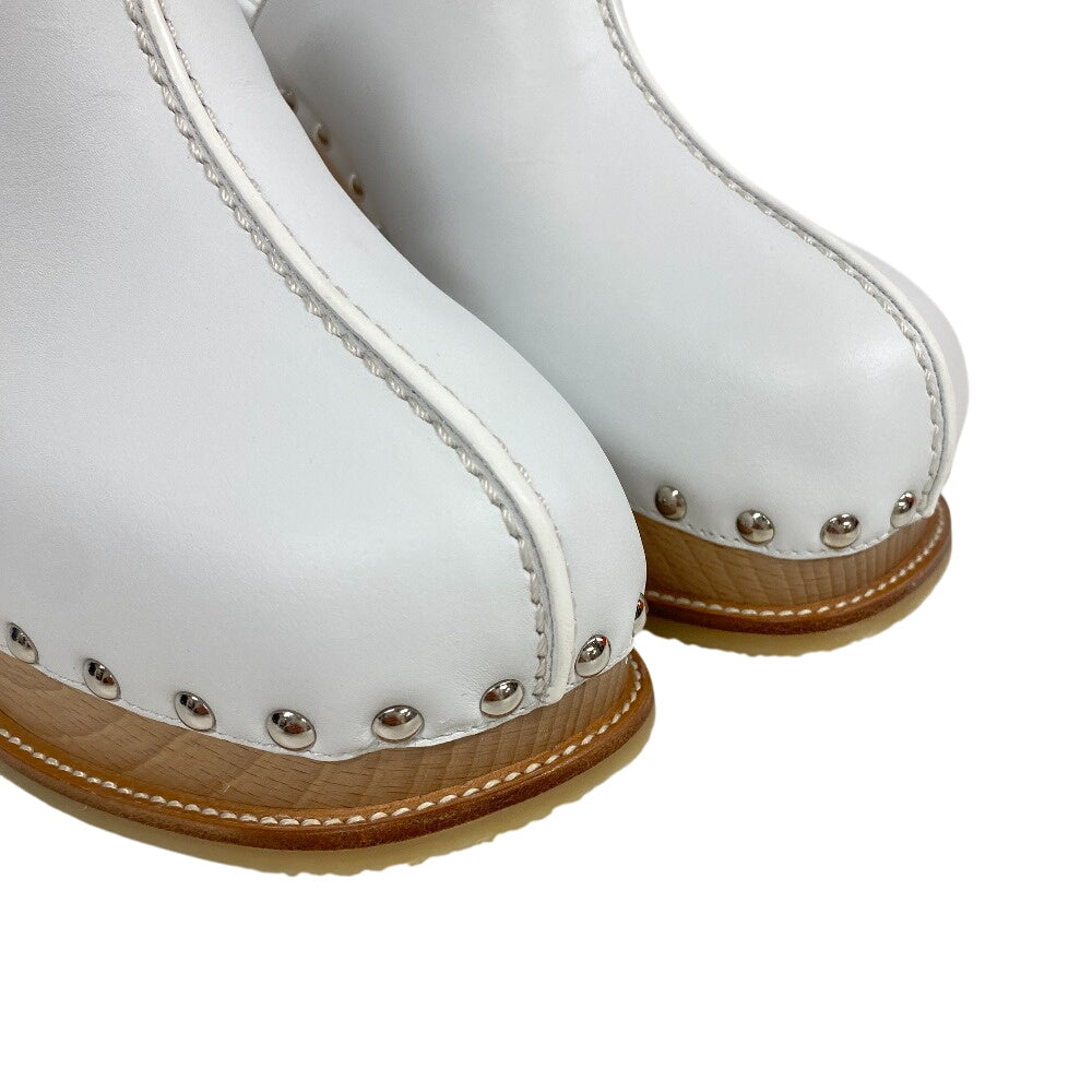 HERMES Sandals leather white Mules Wooden Heels Clogs Studs Women 36