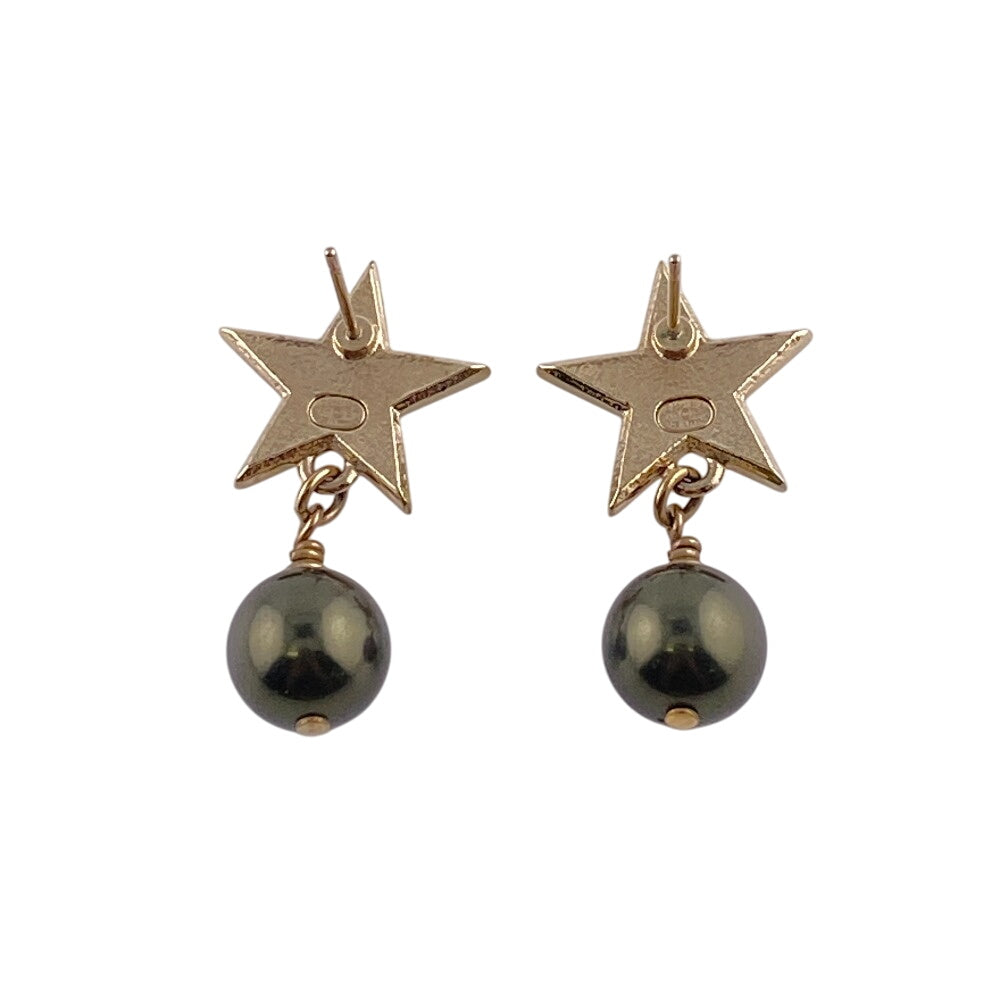 CHANEL Pierce Gold Plated gold A17C COCO Mark Star Pearl Women