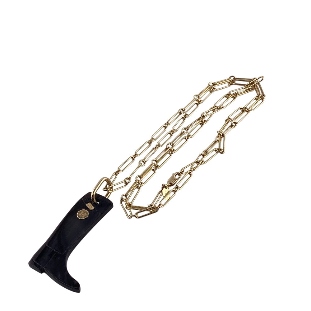 HERMES Necklace Buffalo Horn, Gold Plated Brown Cavalier Women