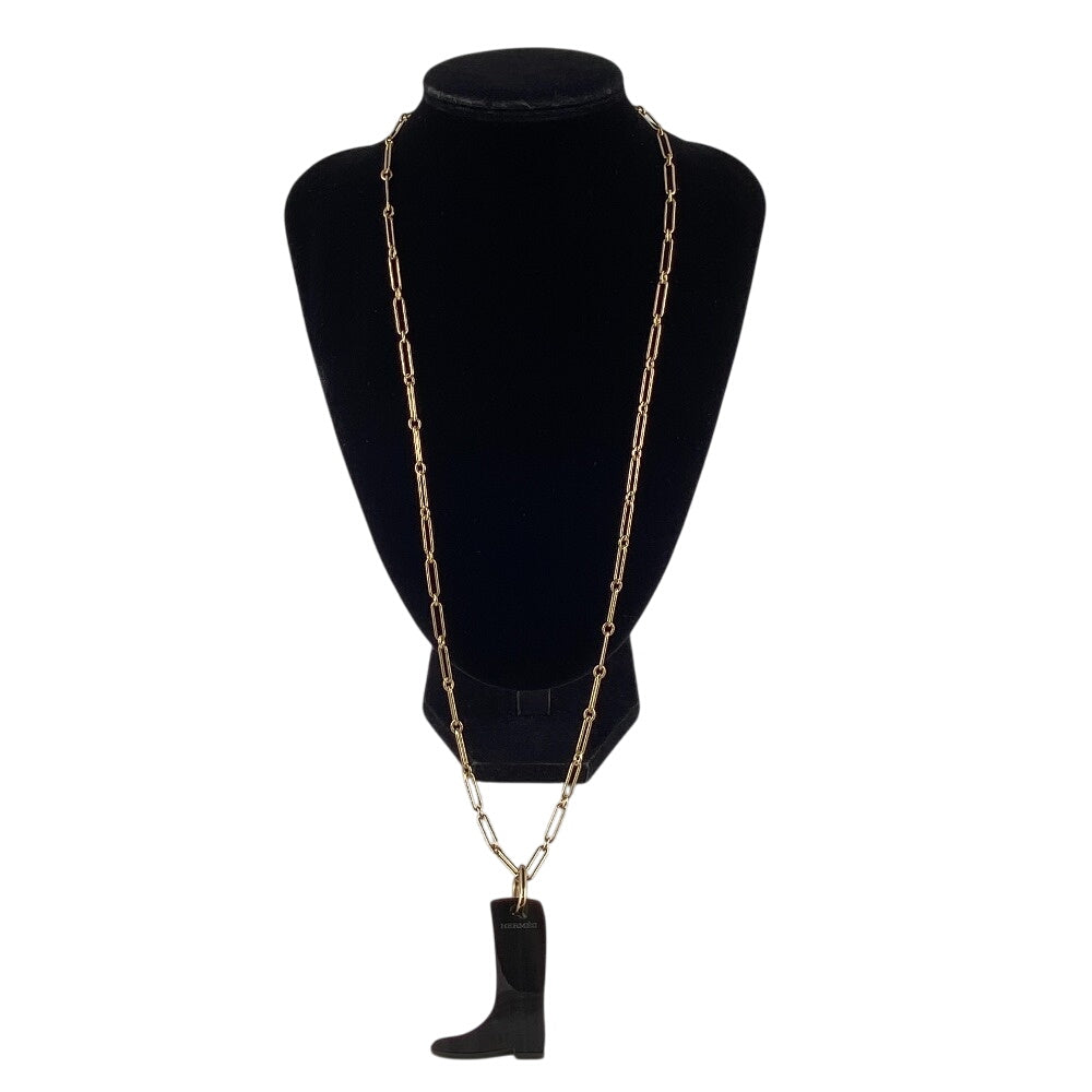 HERMES Necklace Buffalo Horn, Gold Plated Brown Cavalier Women