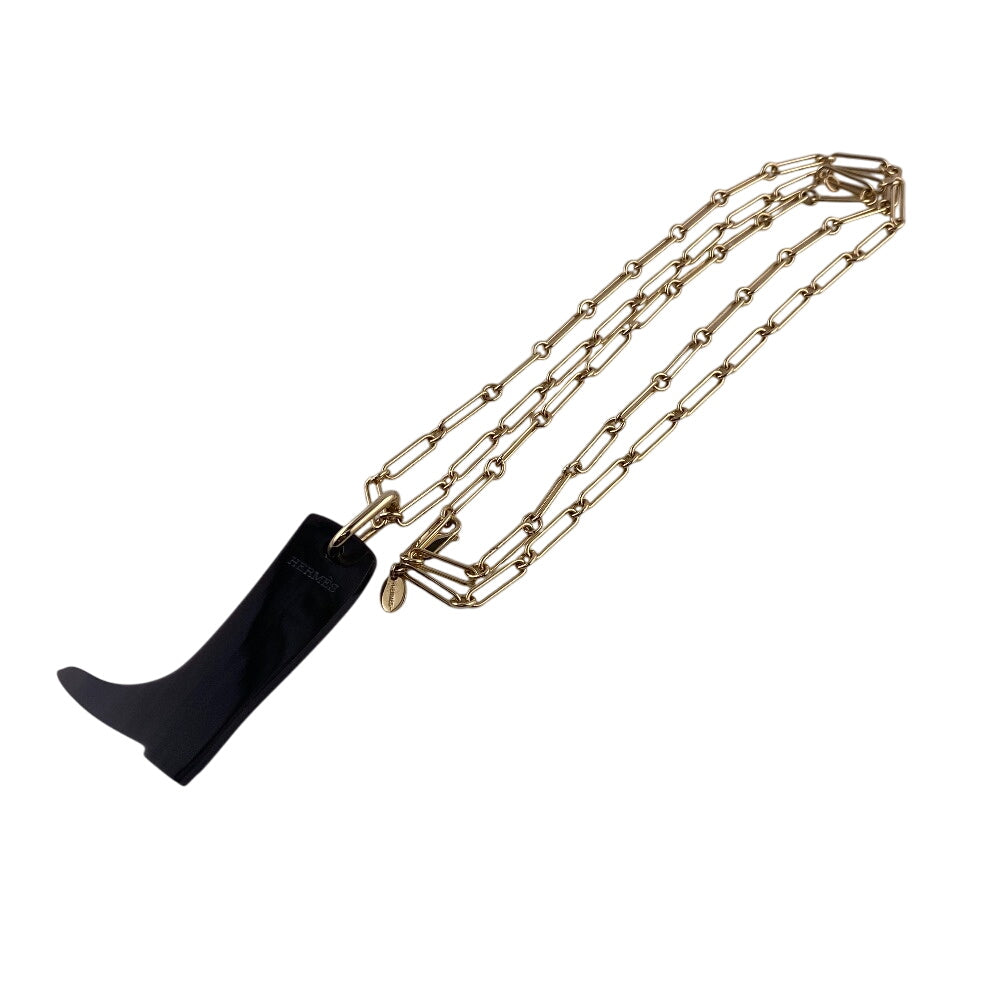 HERMES Necklace Buffalo Horn, Gold Plated Brown Cavalier Women
