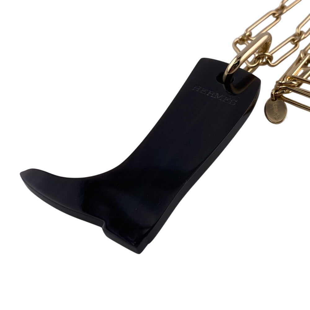 HERMES Necklace Buffalo Horn, Gold Plated Brown Cavalier Women
