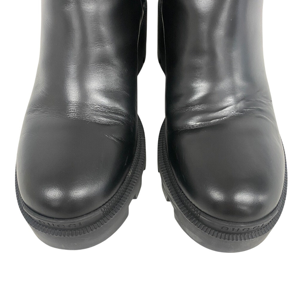 GUCCI boots 550036 leather black Side gore boots GG Marmont Velcro Strap Jewel Women 37