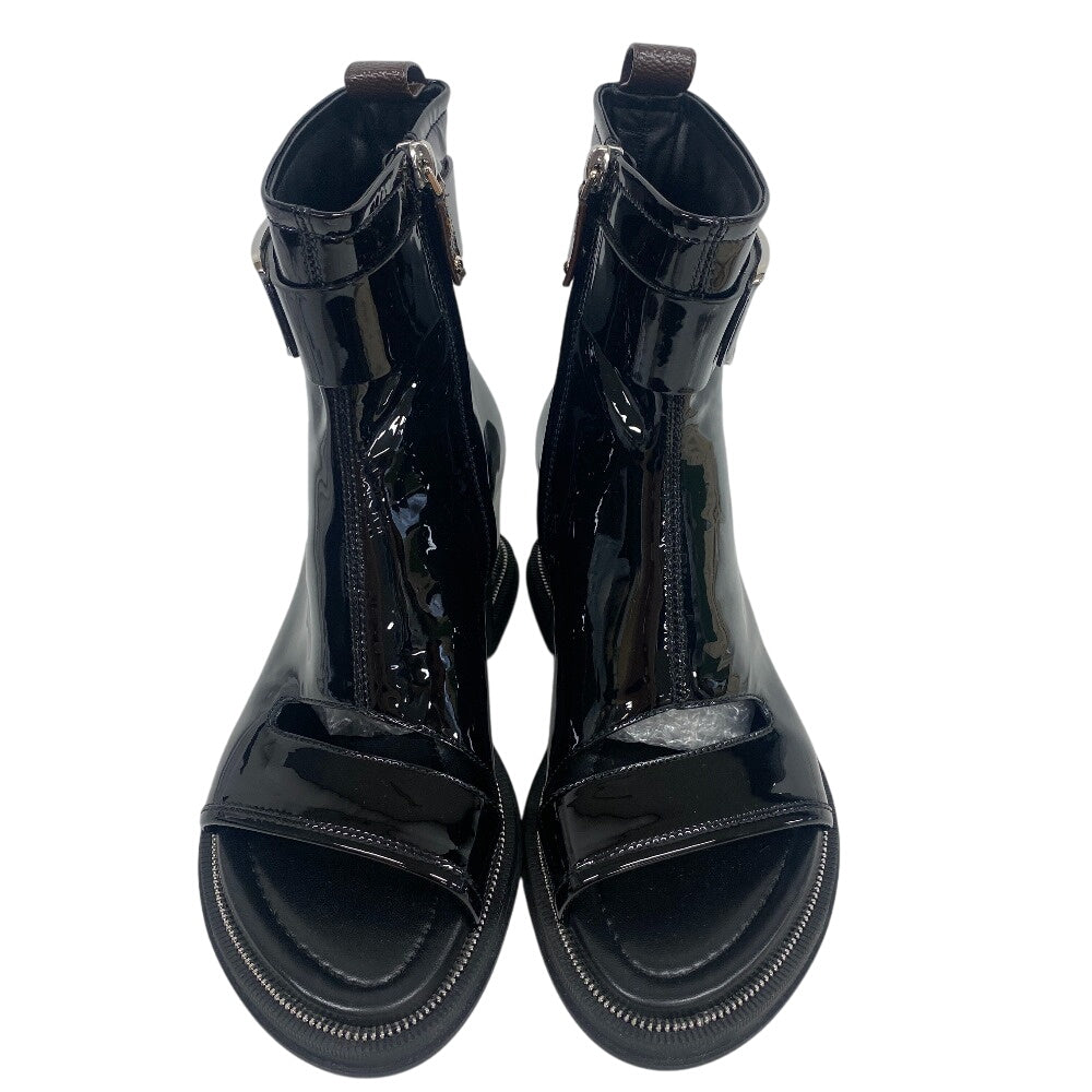 LOUIS VUITTON boots NL1221 Patent leather black Short boots open toe Moonlight Line LV Circle Logo Women 37