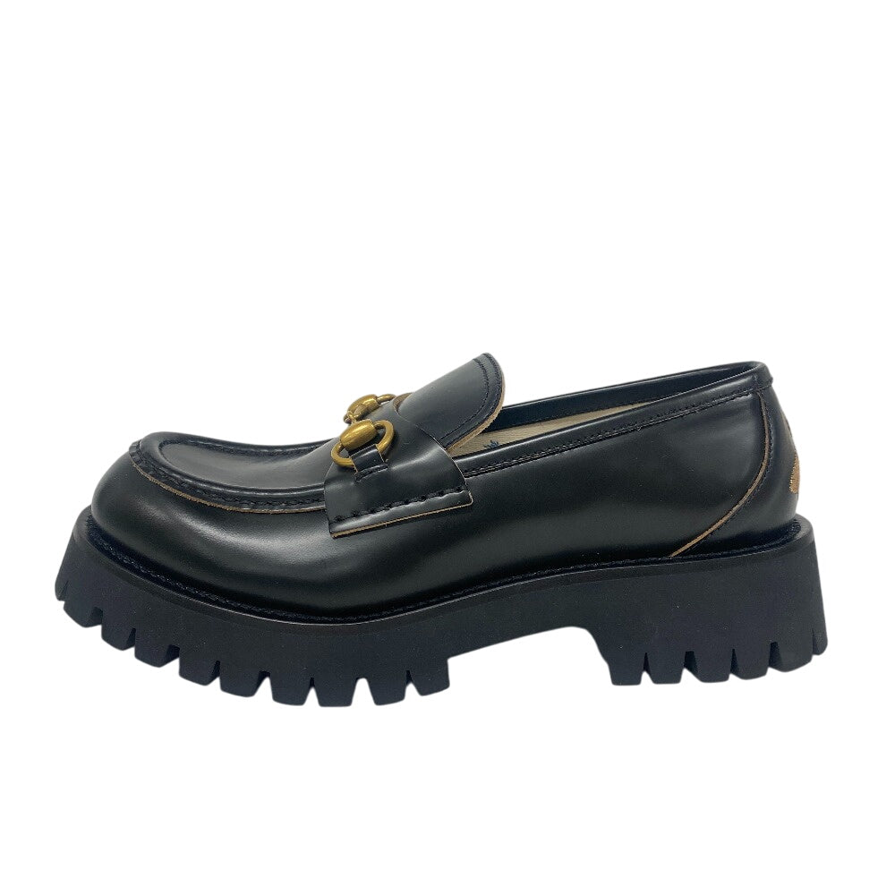GUCCI loafers leather black Horsebit Hardware Women 39 1/2