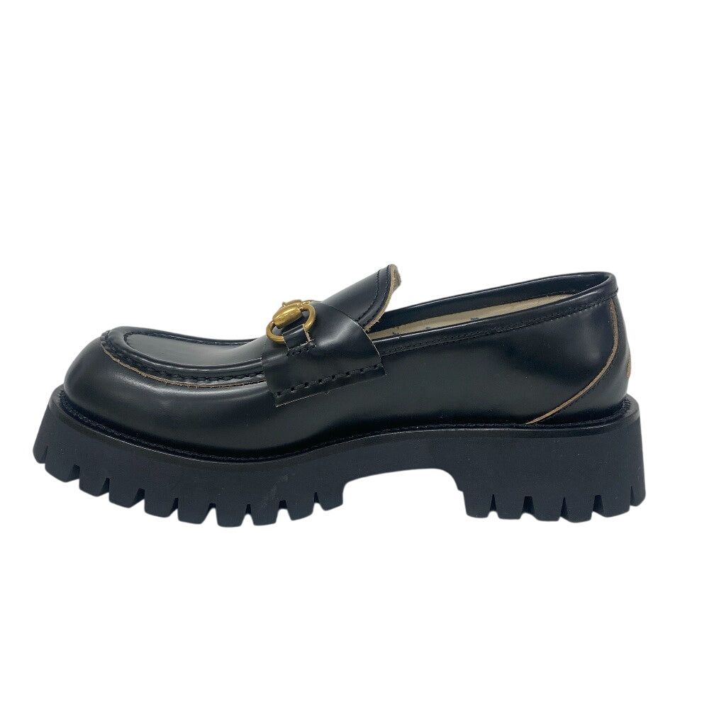 GUCCI loafers leather black Horsebit Hardware Women 39 1/2