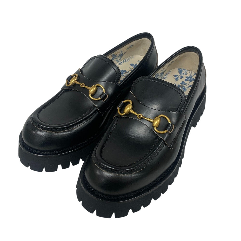 GUCCI loafers leather black Horsebit Hardware Women 39 1/2