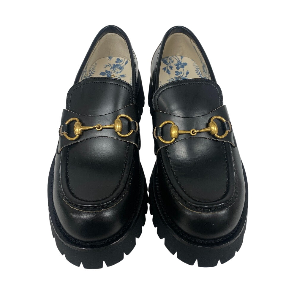 GUCCI loafers leather black Horsebit Hardware Women 39 1/2