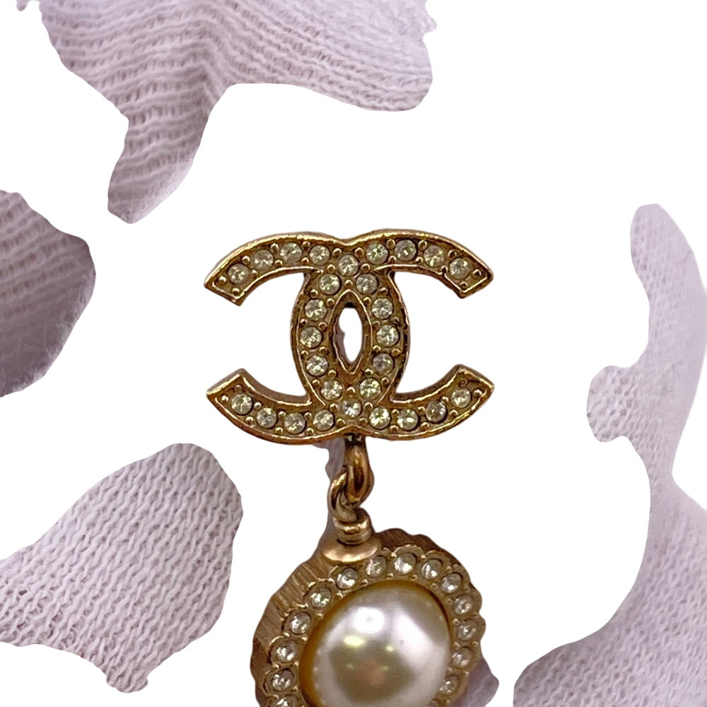 CHANEL Pierce Gold Plated, Rhinestones, Faux Pearls gold COCO Mark B21V Women