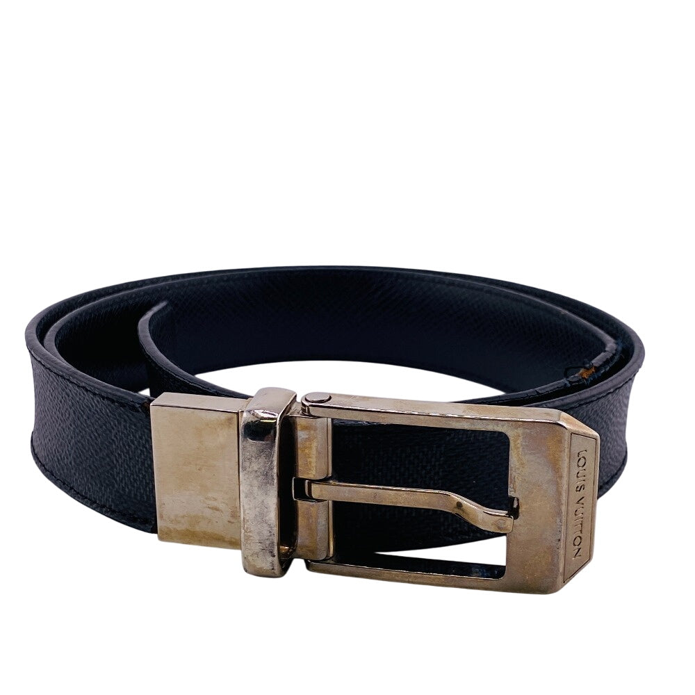 LOUIS VUITTON belt M6834 leather black Saintur Damier Grafitte mens 85/34