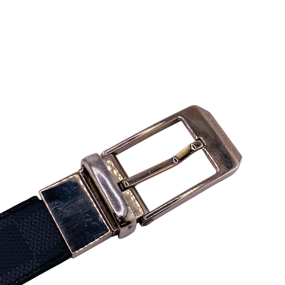 LOUIS VUITTON belt M6834 leather black Saintur Damier Grafitte mens 85/34
