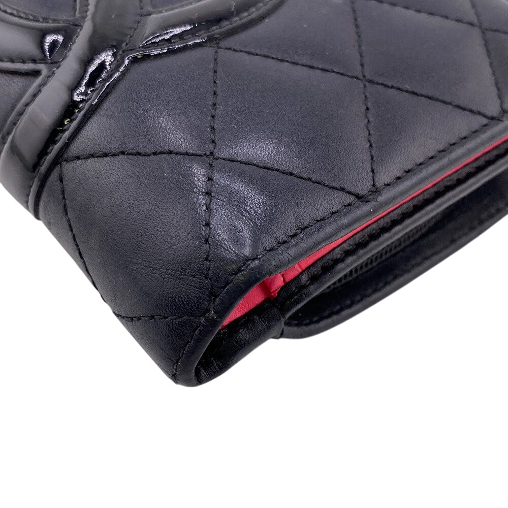 CHANEL Bifold Wallet leather black Compact zip Cambon Women