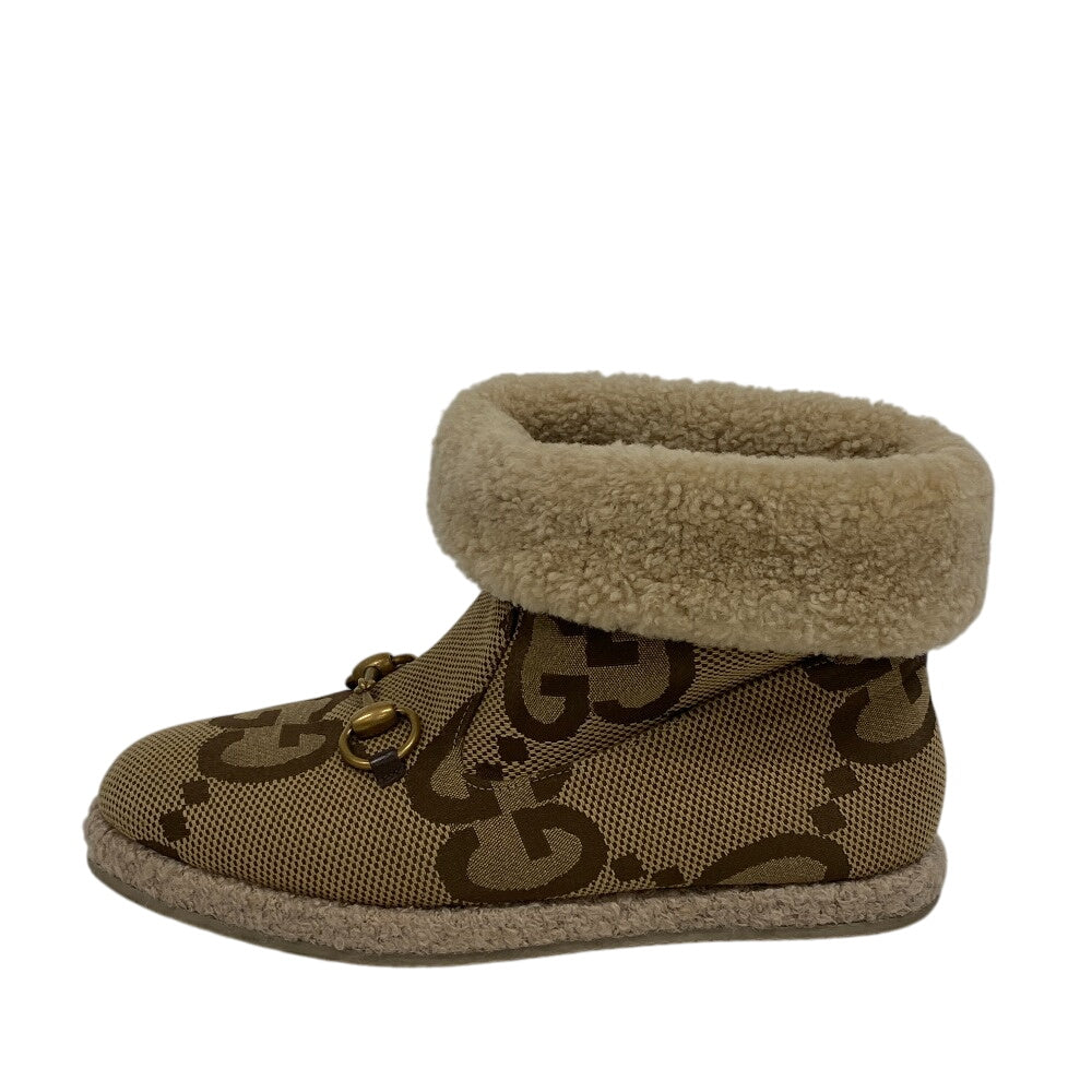 GUCCI boots canvas beige short boots Jumbo GG Boa Horsebit Women 36