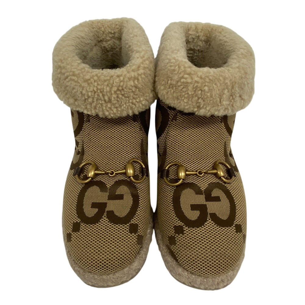 GUCCI boots canvas beige short boots Jumbo GG Boa Horsebit Women 36