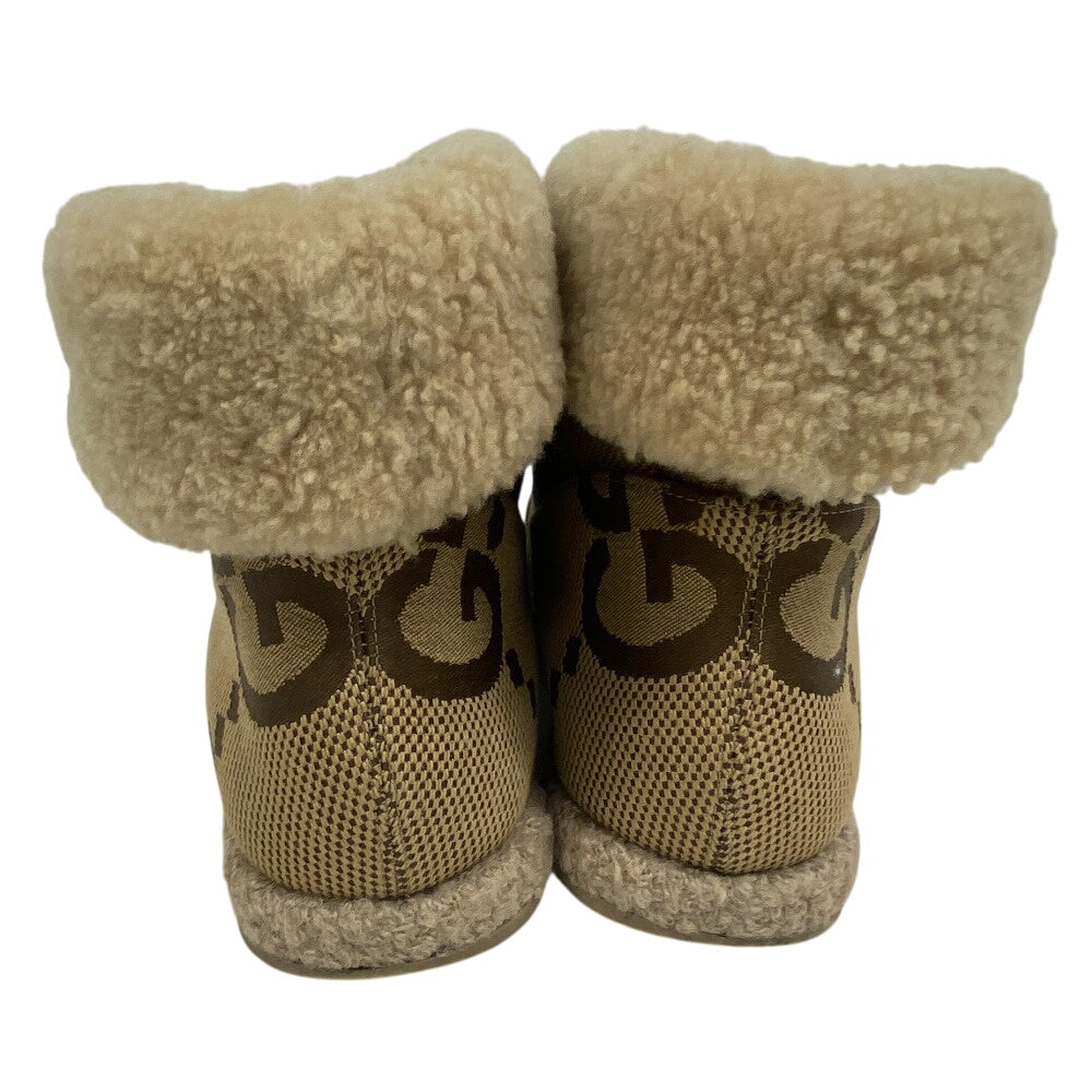 GUCCI boots canvas beige short boots Jumbo GG Boa Horsebit Women 36