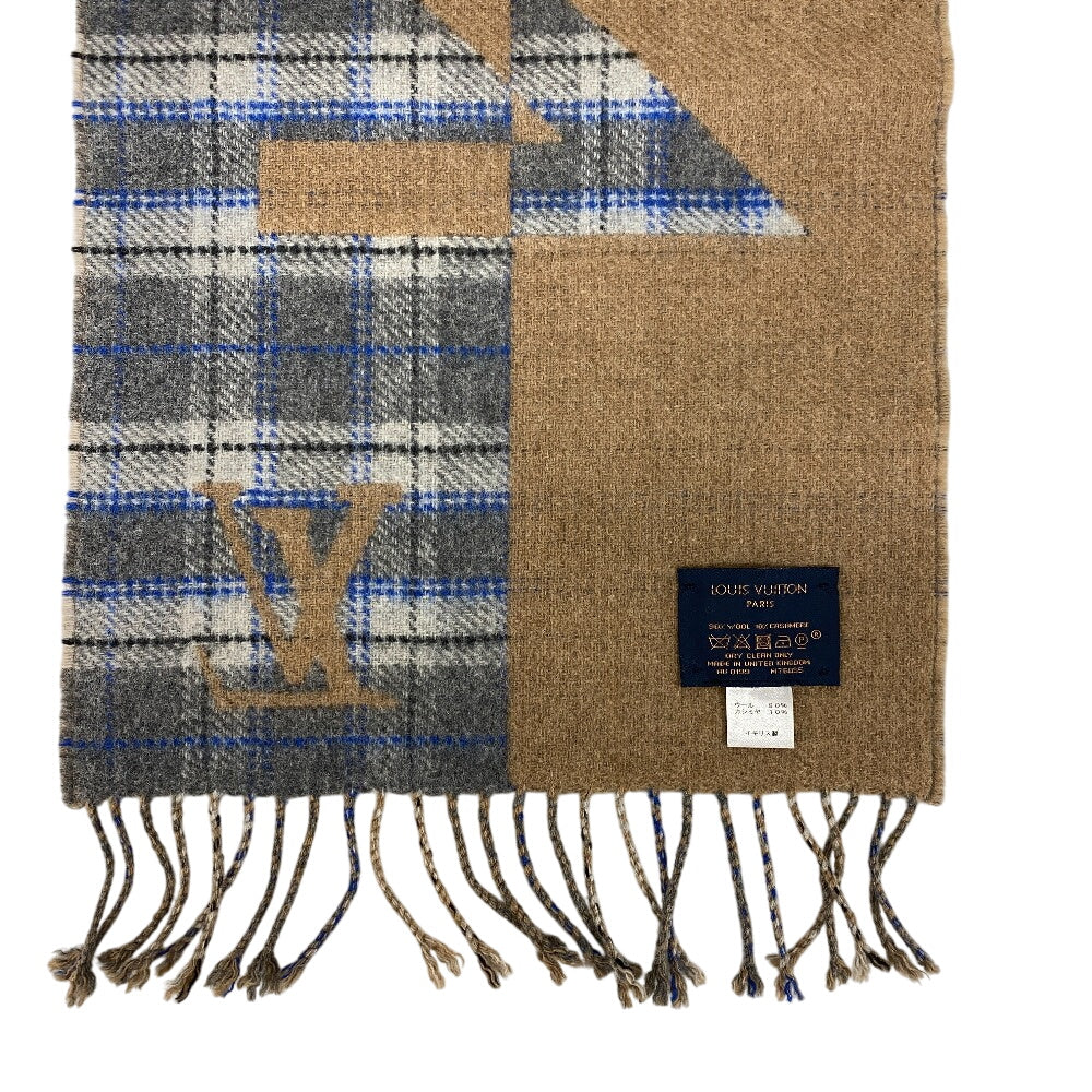 LOUIS VUITTON Scarf Cashmere, Wool beige Escalp Check with Louis mens(Unisex)
