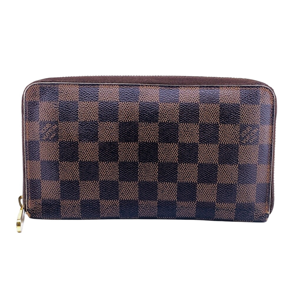 LOUIS VUITTON Long Wallet Purse N60003 leather Brown Zip Around Damier Zippy Organizer mens(Unisex)