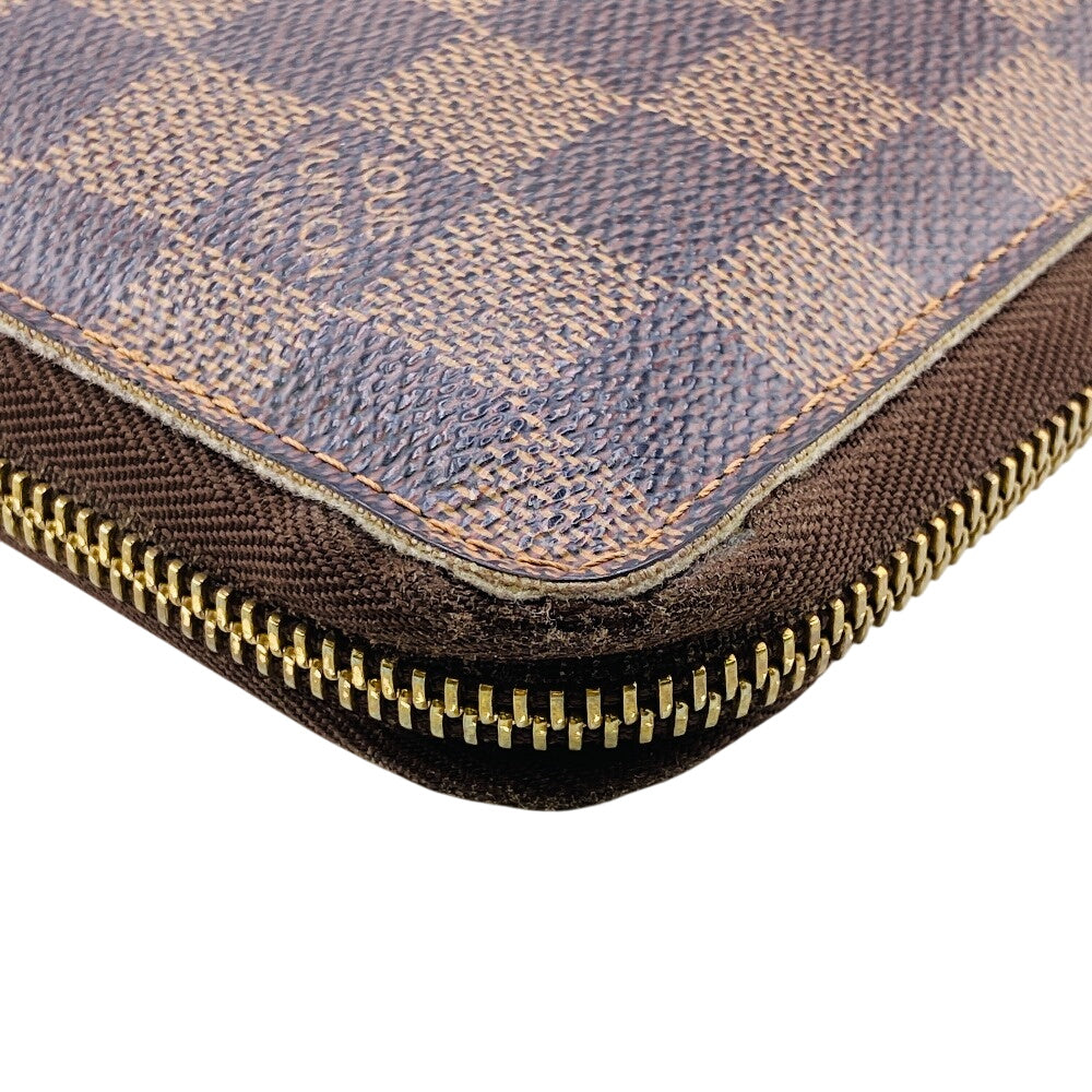 LOUIS VUITTON Long Wallet Purse N60003 leather Brown Zip Around Damier Zippy Organizer mens(Unisex)