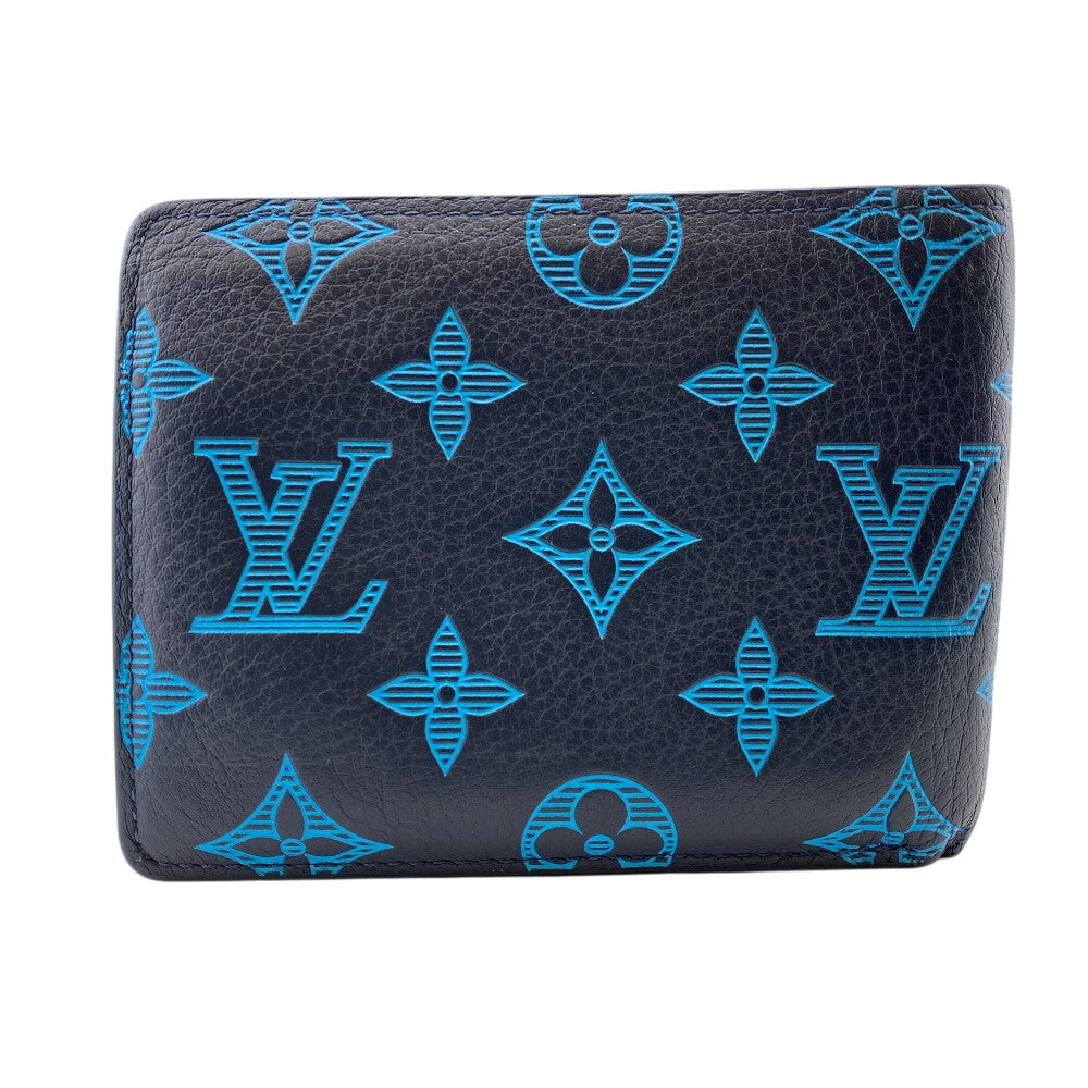 LOUIS VUITTON Bifold Wallet M82323 leather blue Bill Compartment Portefeuille Monogram shadow Multipuru mens