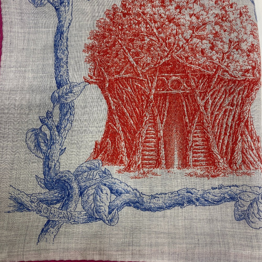 HERMES scarf Cashmere, Silk gray Caregean LES CABANES Various huts Women