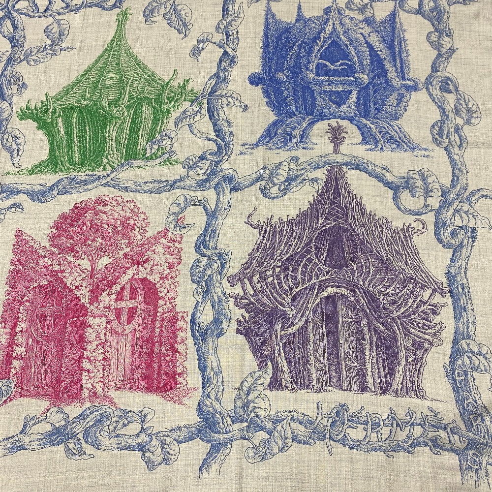 HERMES scarf Cashmere, Silk gray Caregean LES CABANES Various huts Women