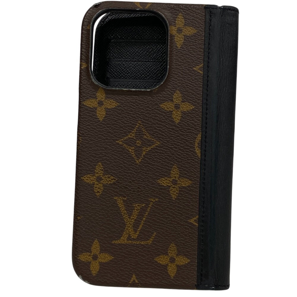 LOUIS VUITTON iPhone case M82891 leather Brown iPhone15Pro Monogram Folio mens(Unisex)