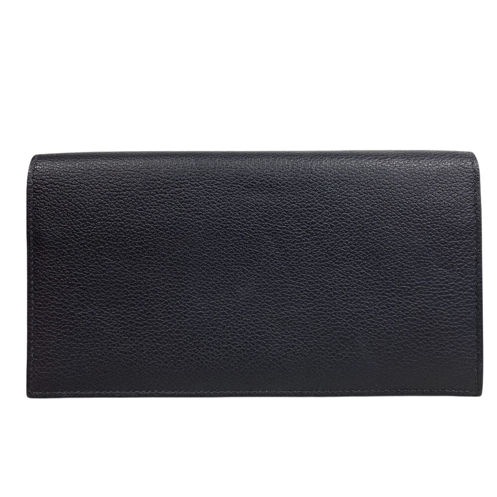 HERMES Long Wallet Purse leather black Citizen twill long mens