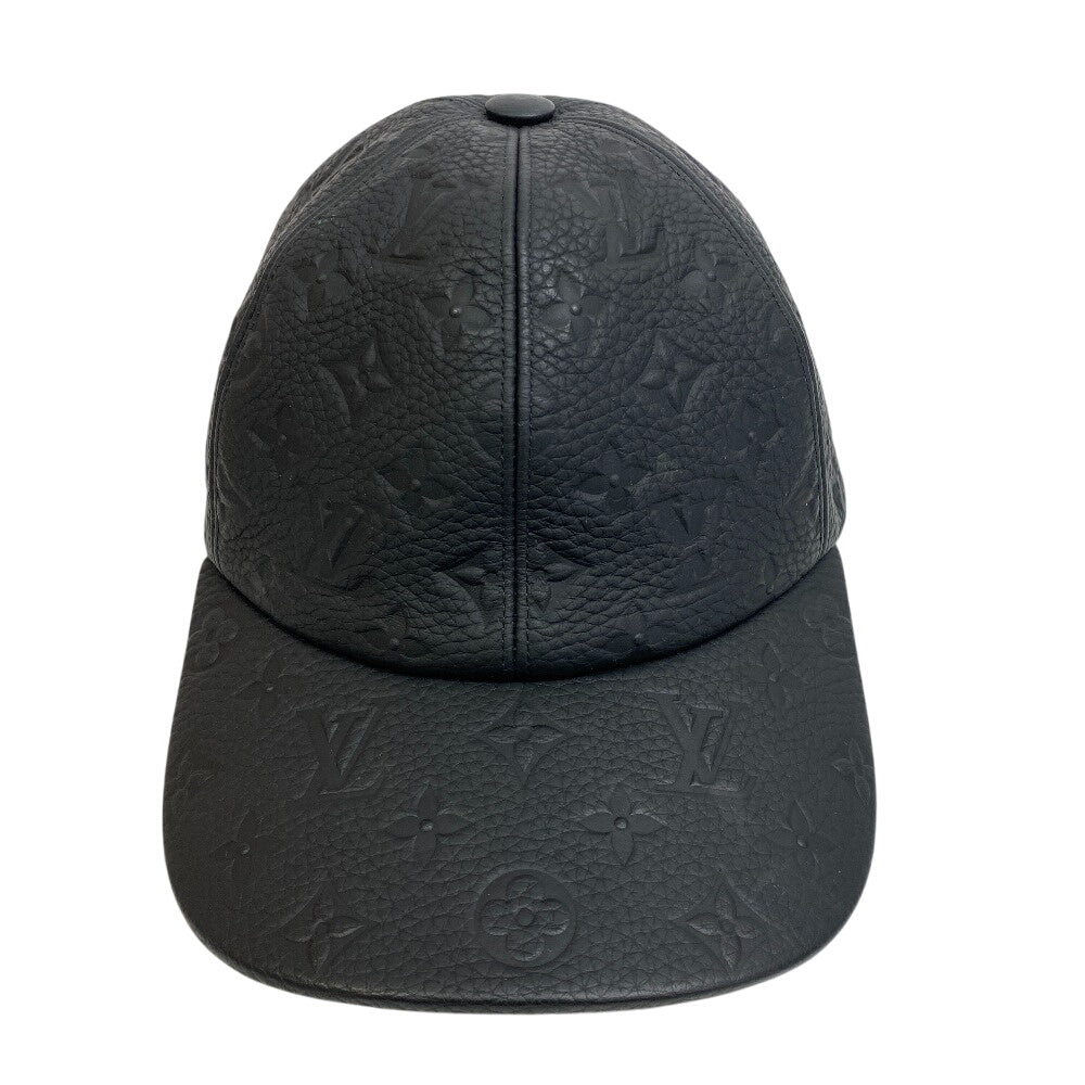 LOUIS VUITTON cap MP2605 leather black Leather Cap Monogram Newsboy Cap mens