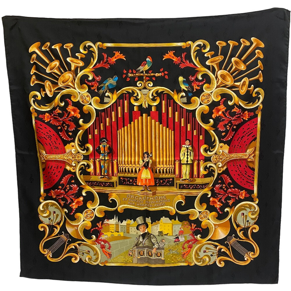 HERMES scarf silk Multi Carre90 ORGAUPHONE AND MECHANIQUES Pipe organ and clockwork instruments Women