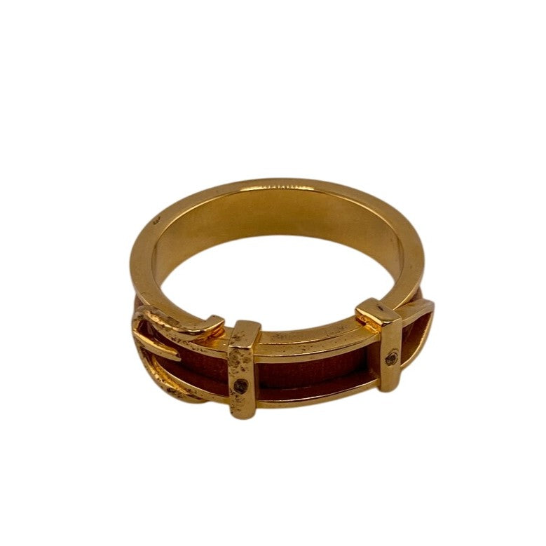 HERMES Scarf ring Leather, Gold Plated Orange Scarf ring Belt motif Saintur Women